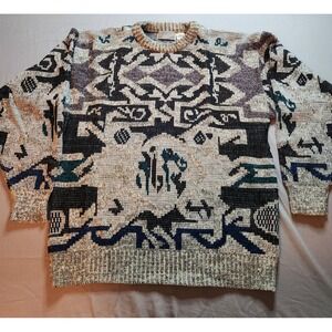 VTG Method Mens Geometric Pattern Knit Sweater XL Acrylic Cotton Crew Neck